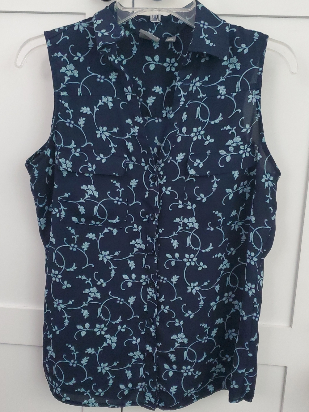 Sleeveless Navy Floral Button-Front Camisole